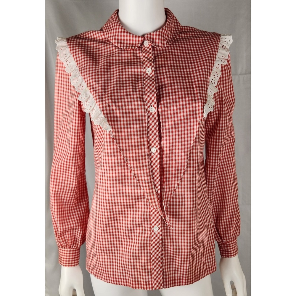 VTG 70s Lady Manhattan Red Gingham Western Button-Up Shirt S